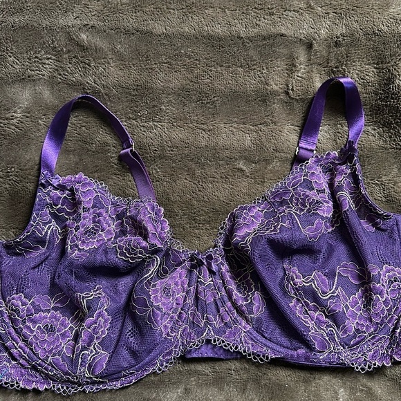 Cacique Unlined Balconette Purple and Metallic Gold Sz 46DDD - Picture 1 of 8